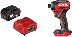 Bundle of SKIL PWR CORE 20 20V Battery and Charger Starter Kit -CB5196B-11   SKIL PWR CORE 20 Brushless 20V 1/4" Hex Compact Impact Driver Tool Only- ID6739B-00