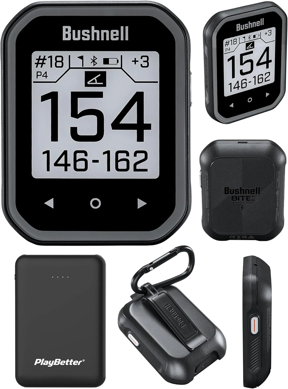 Bushnell Phantom 3 (Black) Slope Golf GPS Handheld Bundle - Touchscreen, Auto Course & Hole Recognition, Auto-Prompt Score Entry with PlayBetter Portable Charger, Belt Clip & Carabiner