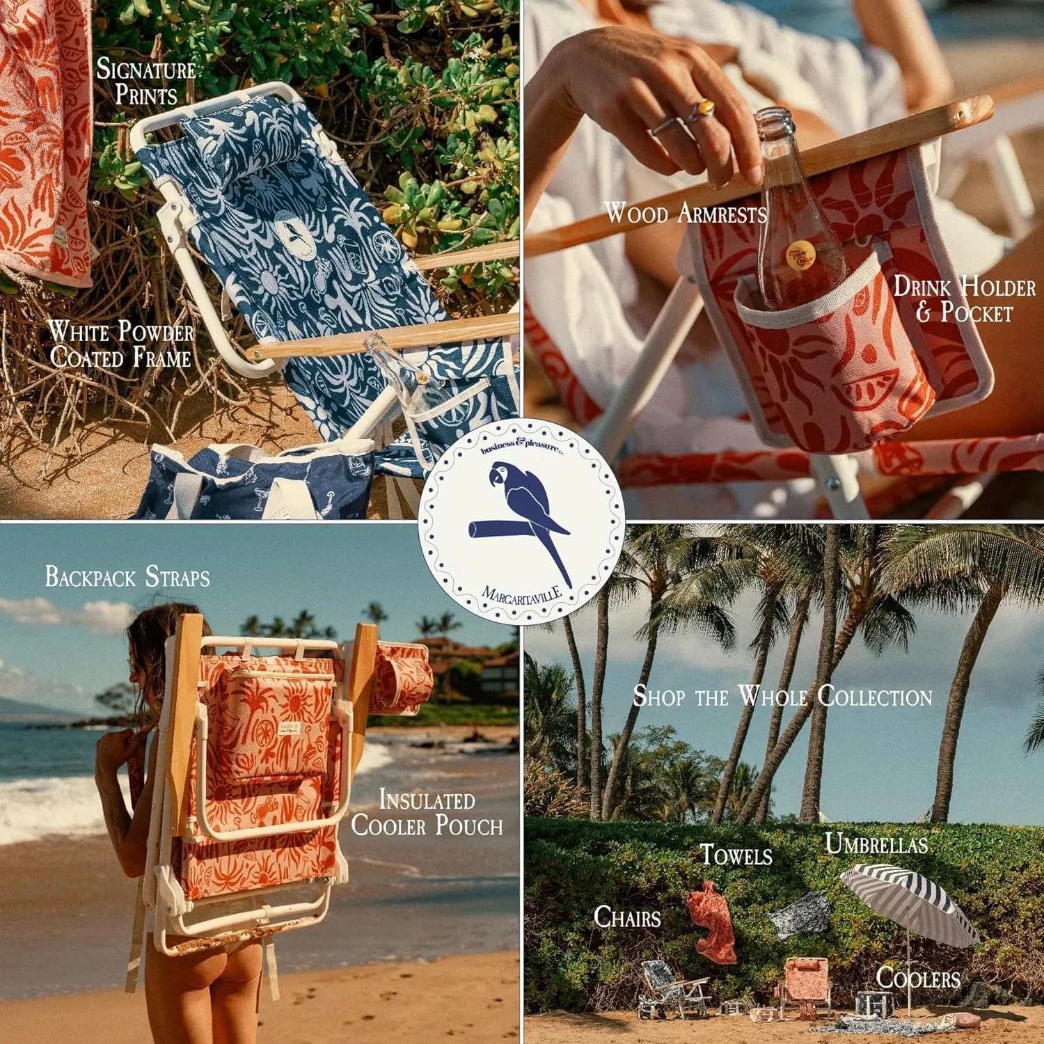 Business & Pleasure Co. Margaritaville Manana Backpack Beach Chair Lay Flat Reclining, Lightweight & Portable, Insulated Cooler Pocket, Last Mango Green Marg
