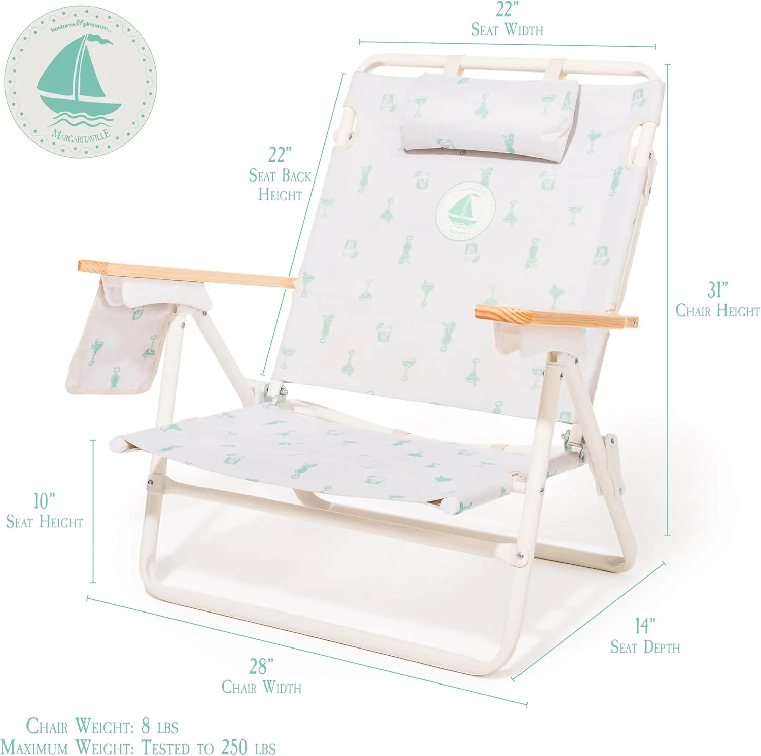 Business & Pleasure Co. Margaritaville Manana Backpack Beach Chair Lay Flat Reclining, Lightweight & Portable, Insulated Cooler Pocket, Last Mango Green Marg