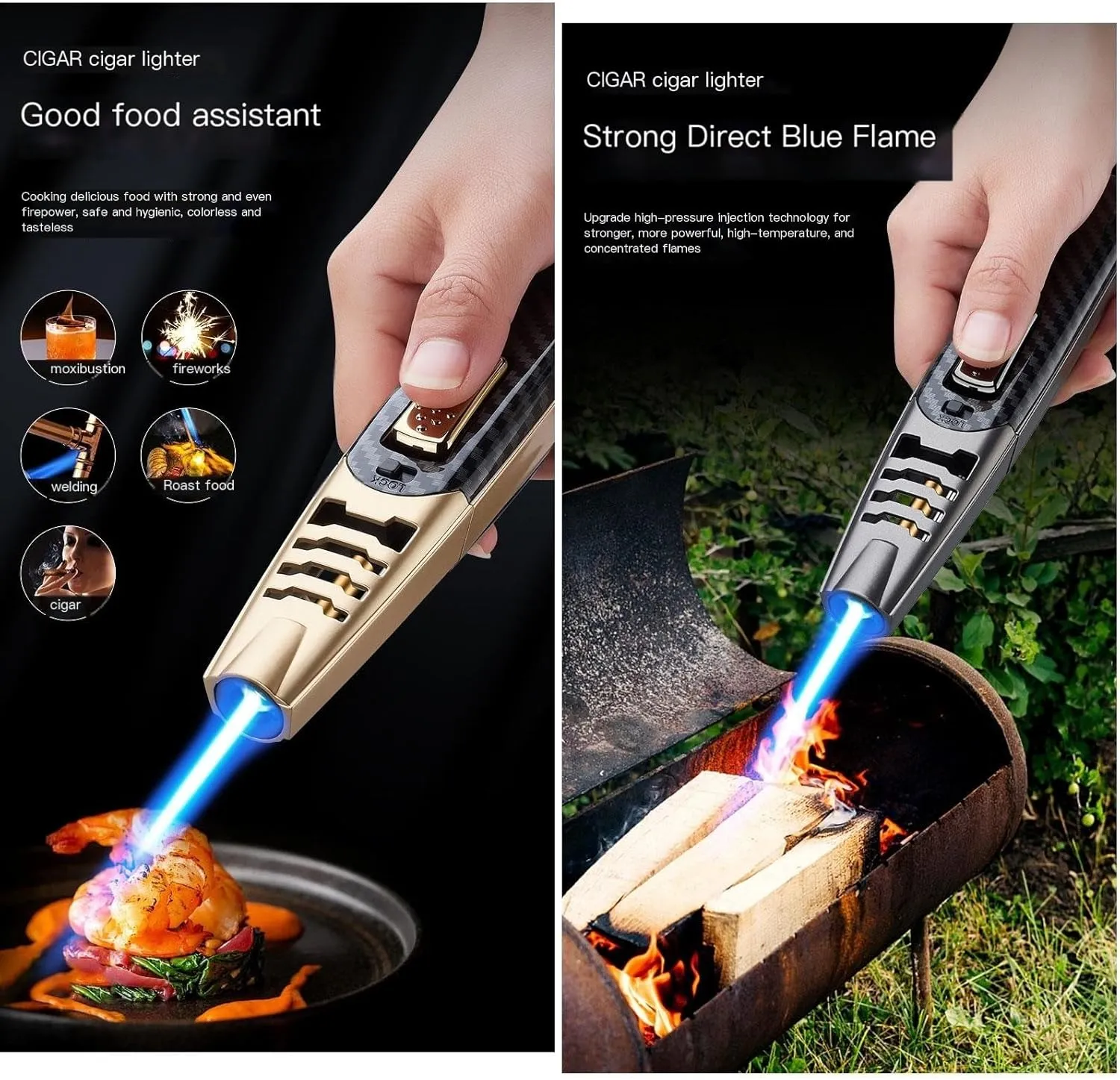 Butane Torch Lighter, 6-inch Refillable Pen Lighter Adjustable Jet Flame Lighter for Grill BBQ Camping (Gas Not Included) (Color : D)