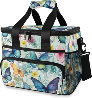 Butterfly Blue Butterlies Cooler Bag Insulated Cooler Soft Sided Cooler 24 Can Portable Picnic Bag Large Leakproof Lunch Bag Box for Beach Grocery Camping Travel Car Men Women