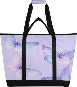 Butterfly Reusable Insulated Cooler Bag with Ice Pack Compartment - Large 47L Waterproof Thermal Grocery Tote for Picnic Beach Camping Lunch Storage