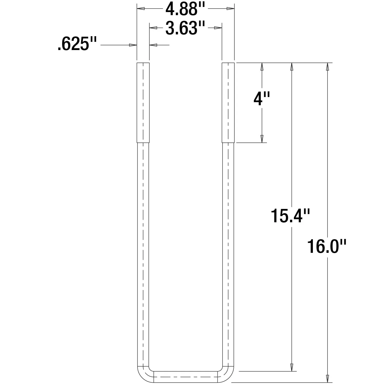 Buyers Products UB623516 16 Inch Square Bend U-Bolt Kit, 4 Complete U Bolt Kits, 5/8" Bolt, 1/2" x 4 1/4" Tie Bars, Grade 5 Equivalent Hardware