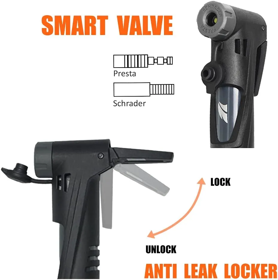 BV Mini Bike Pump Portable Frame Pump, Air Ball Pump Inflator with Ball Pump Needles, Fits Presta & Schrader- Smart Valve
