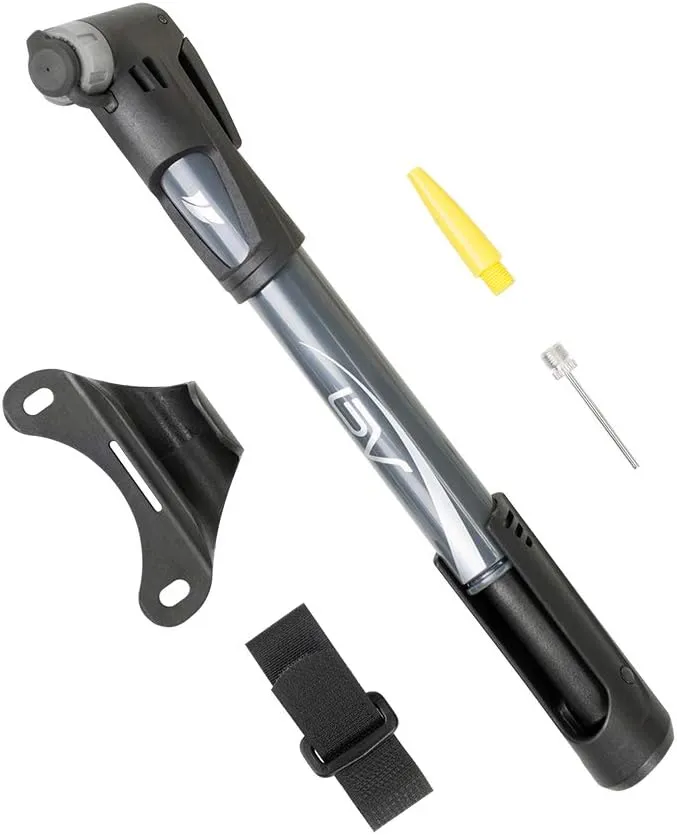 BV Mini Bike Pump Portable Frame Pump, Air Ball Pump Inflator with Ball Pump Needles, Fits Presta & Schrader- Smart Valve