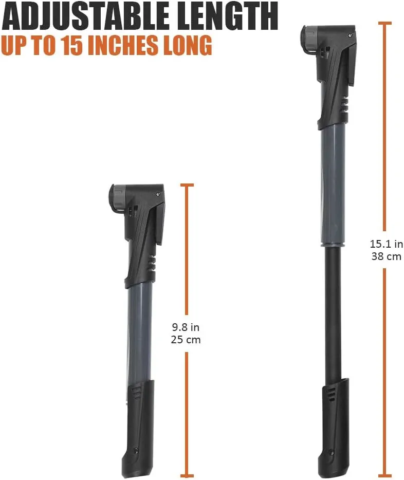 BV Mini Bike Pump Portable Frame Pump, Air Ball Pump Inflator with Ball Pump Needles, Fits Presta & Schrader- Smart Valve