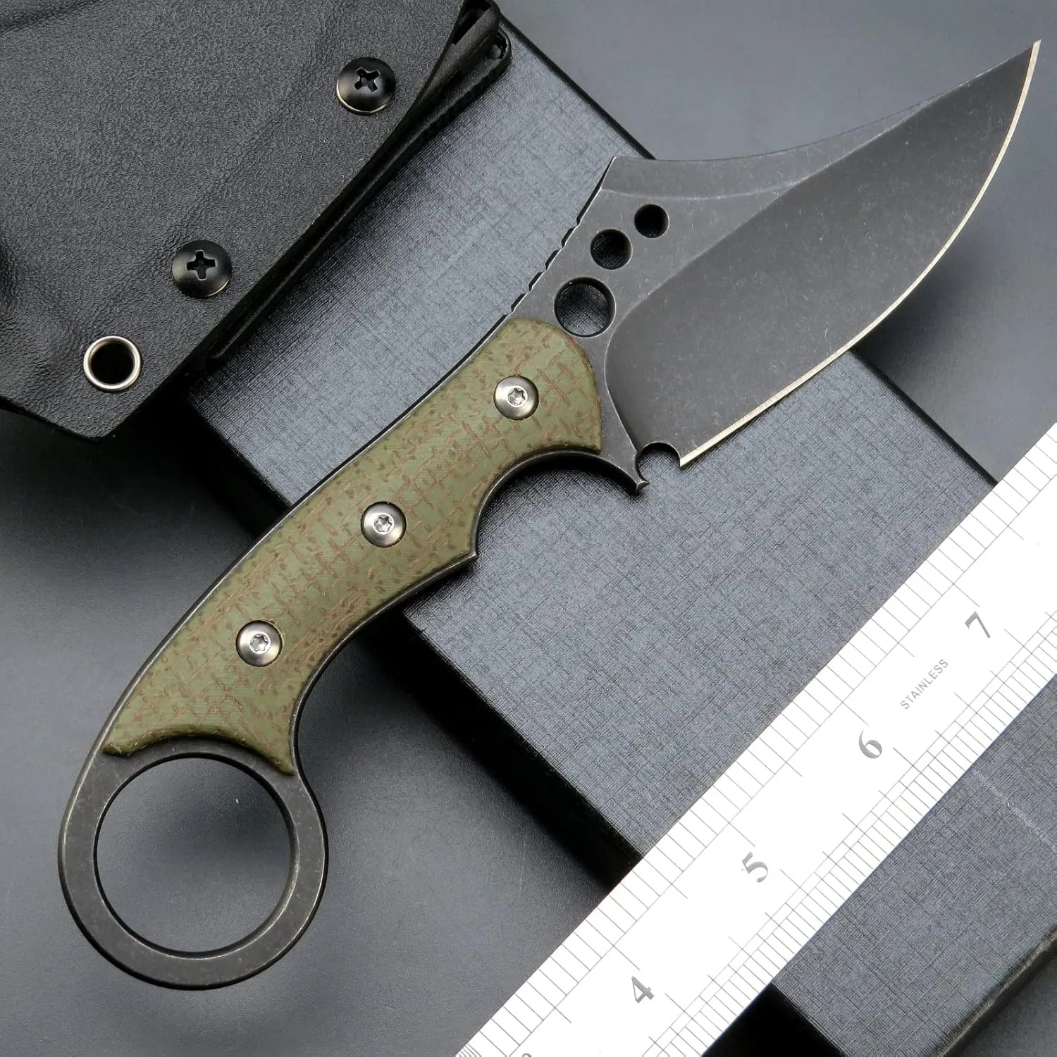 C1116 Fixed Blade Knife,D2 Steel Blade  Micarta Handle Outdoor Survival Camping Claw Knife with Kydex Sheaths(Green) …