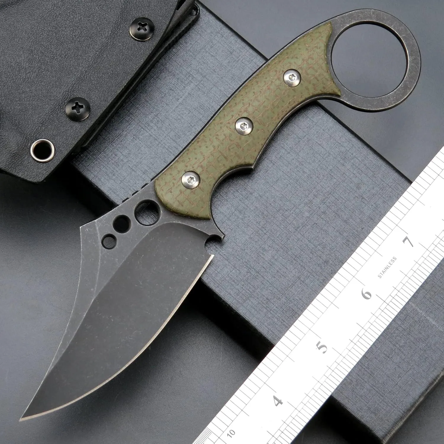 C1116 Fixed Blade Knife,D2 Steel Blade  Micarta Handle Outdoor Survival Camping Claw Knife with Kydex Sheaths(Green) …