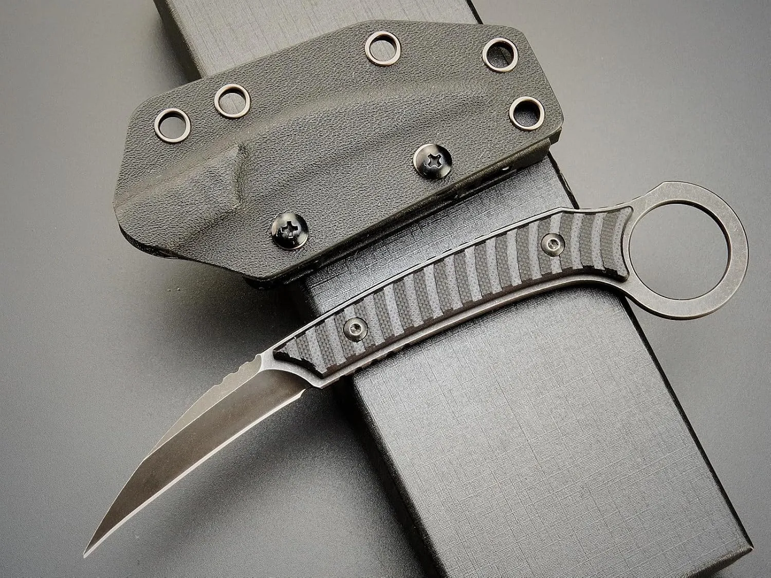 C1394 Fixed Blade Knife, AUS-8 Black Stonewashed Steel Blade G10 Handle EDC Tool Knife for Outdoor Survival Hiking Camping with Kydex Sheath(Black)
