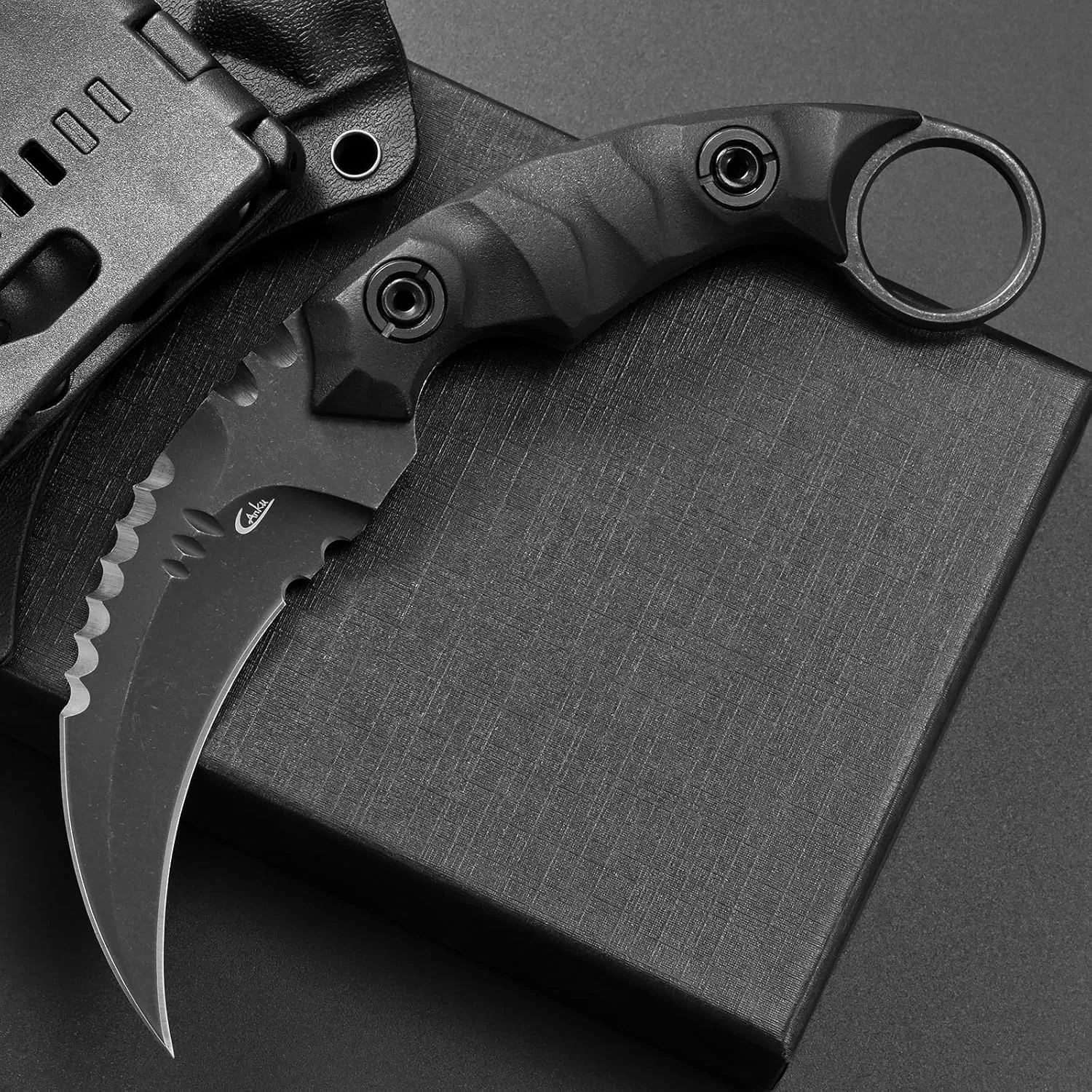 C1691N Fixed Blade Knife,D2 Steel Nylon Fiberglass Handle Outdoor Claw Knife for Survival, Hiking, Camping with Kydex Sheaths(Black)