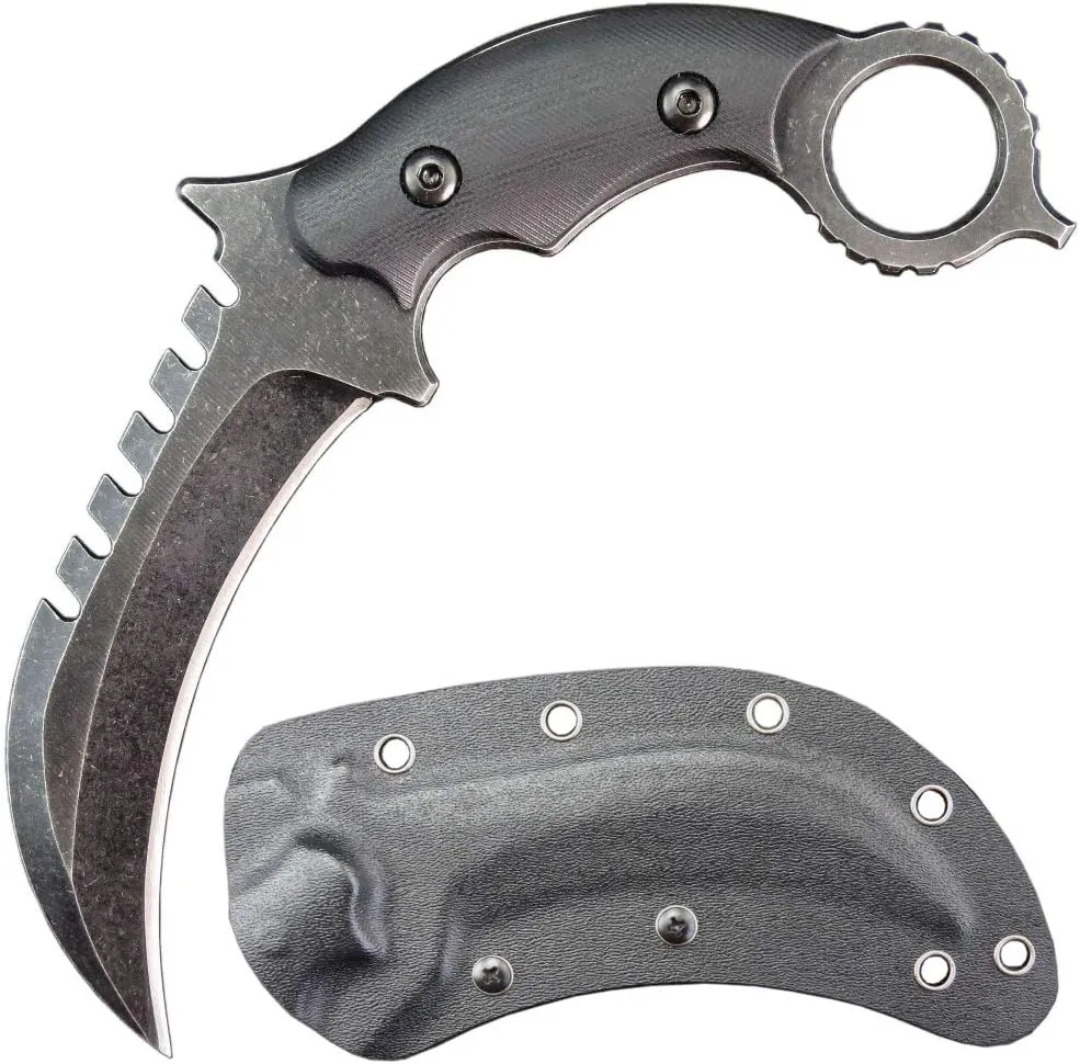C1696 Fixed Blade Knife, D2 Steel G10 Handle 4.3 Inches, Outdoor Survival Camping EDC Tools with Kydex Sheaths(Black)