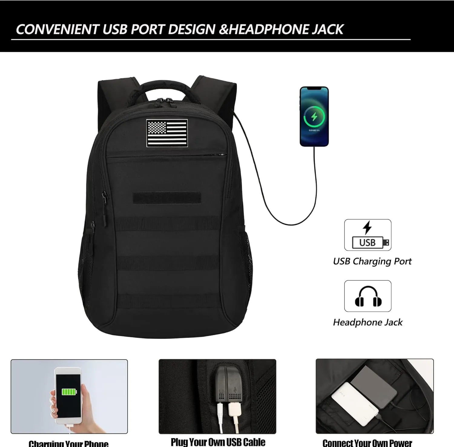 Camo Backpack 40L Military Elementary Middle School Boys Backpack Molle with USB Charging Port & Flag Patch