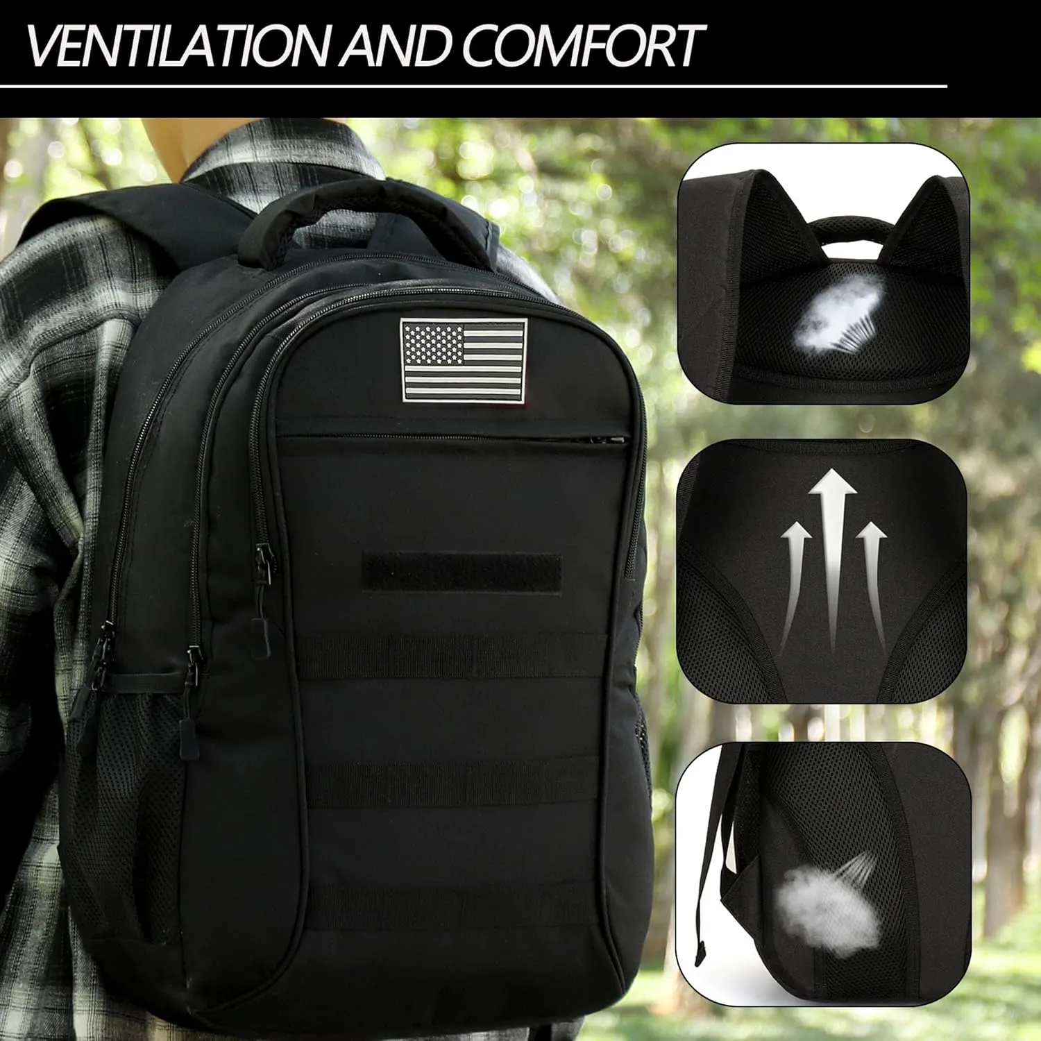 Camo Backpack 40L Military Elementary Middle School Boys Backpack Molle with USB Charging Port & Flag Patch