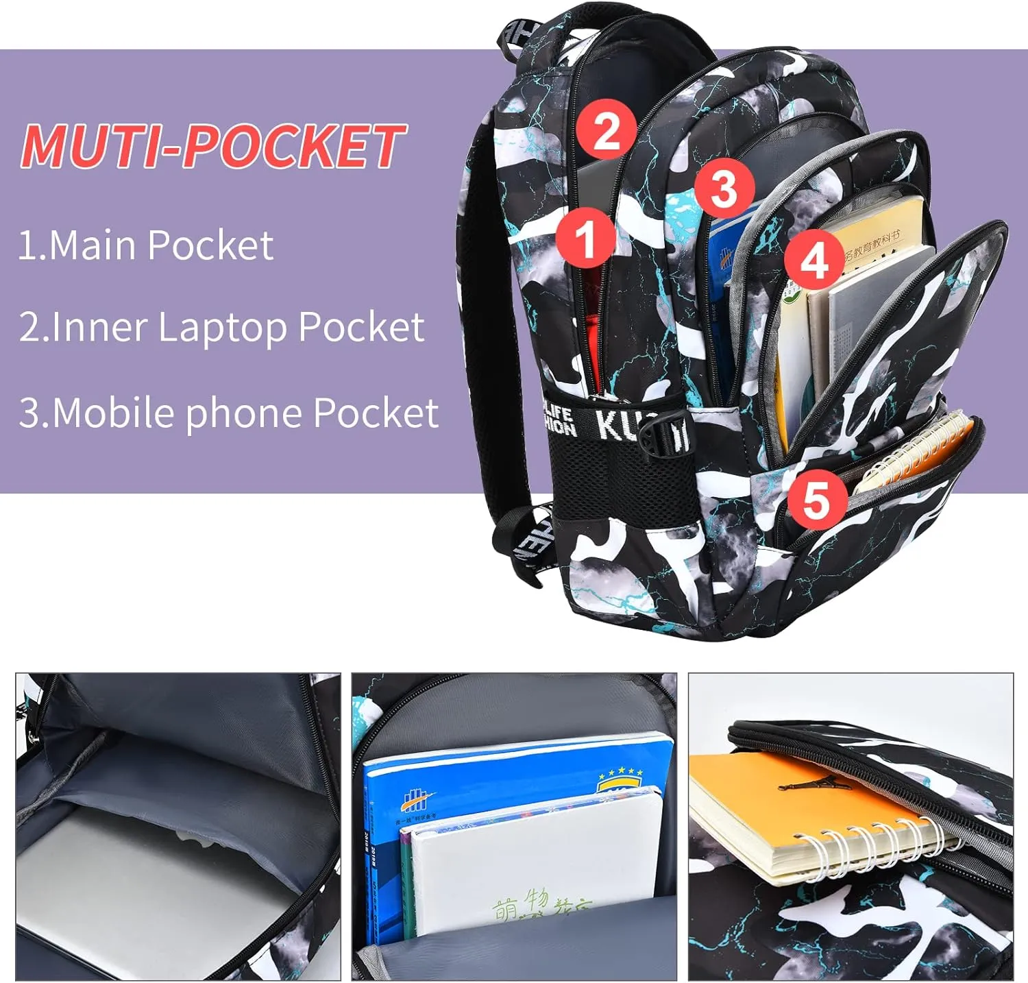 Camo Backpack Set with Lunch Bag Lightweight Waterproof School Backpack Bookbag for Boys Girls