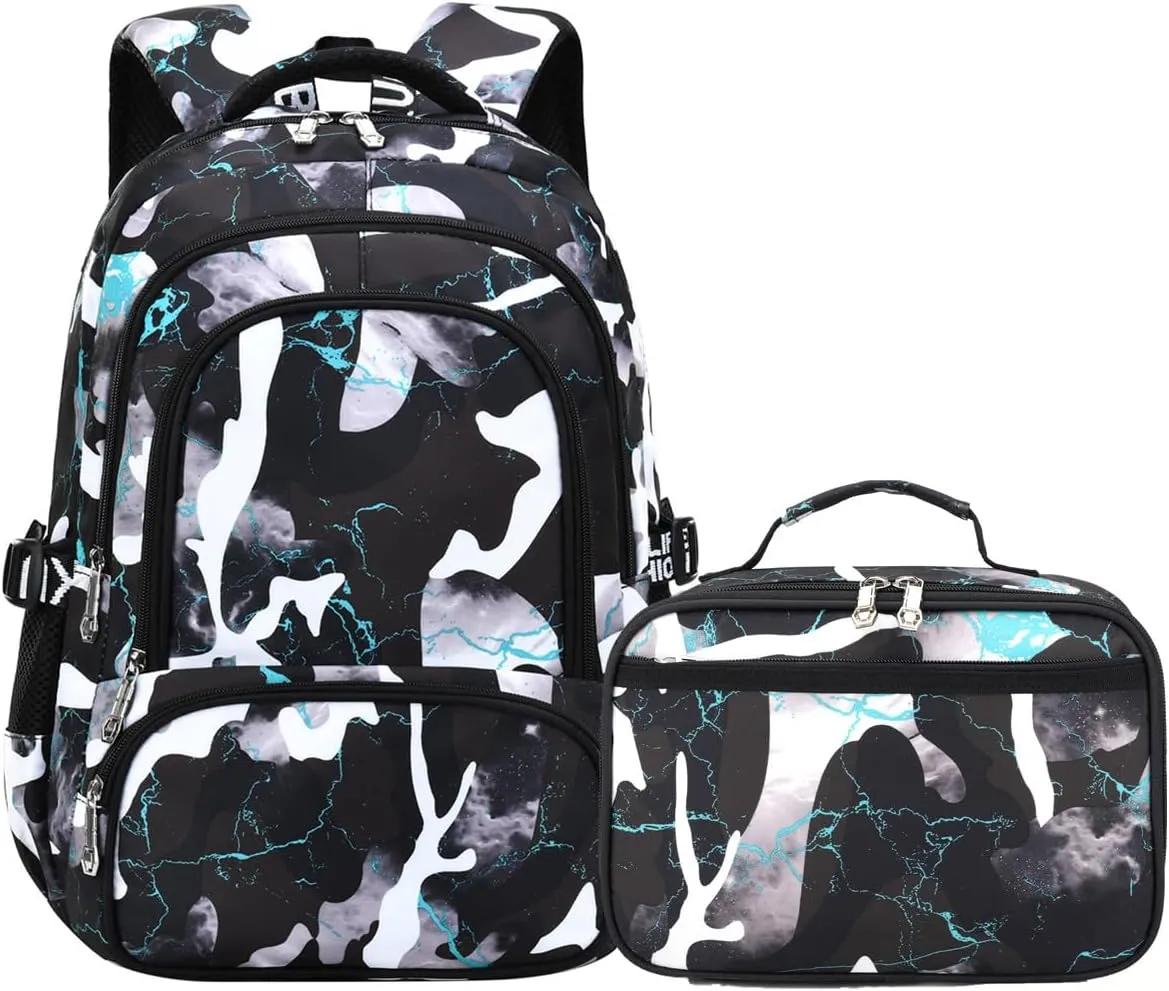 Camo Backpack Set with Lunch Bag Lightweight Waterproof School Backpack Bookbag for Boys Girls