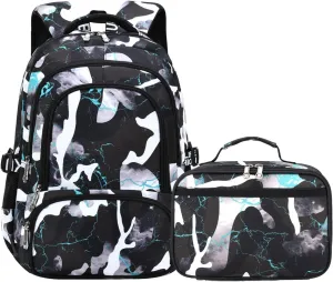 Camo Backpack Set with Lunch Bag Lightweight Waterproof School Backpack Bookbag for Boys Girls