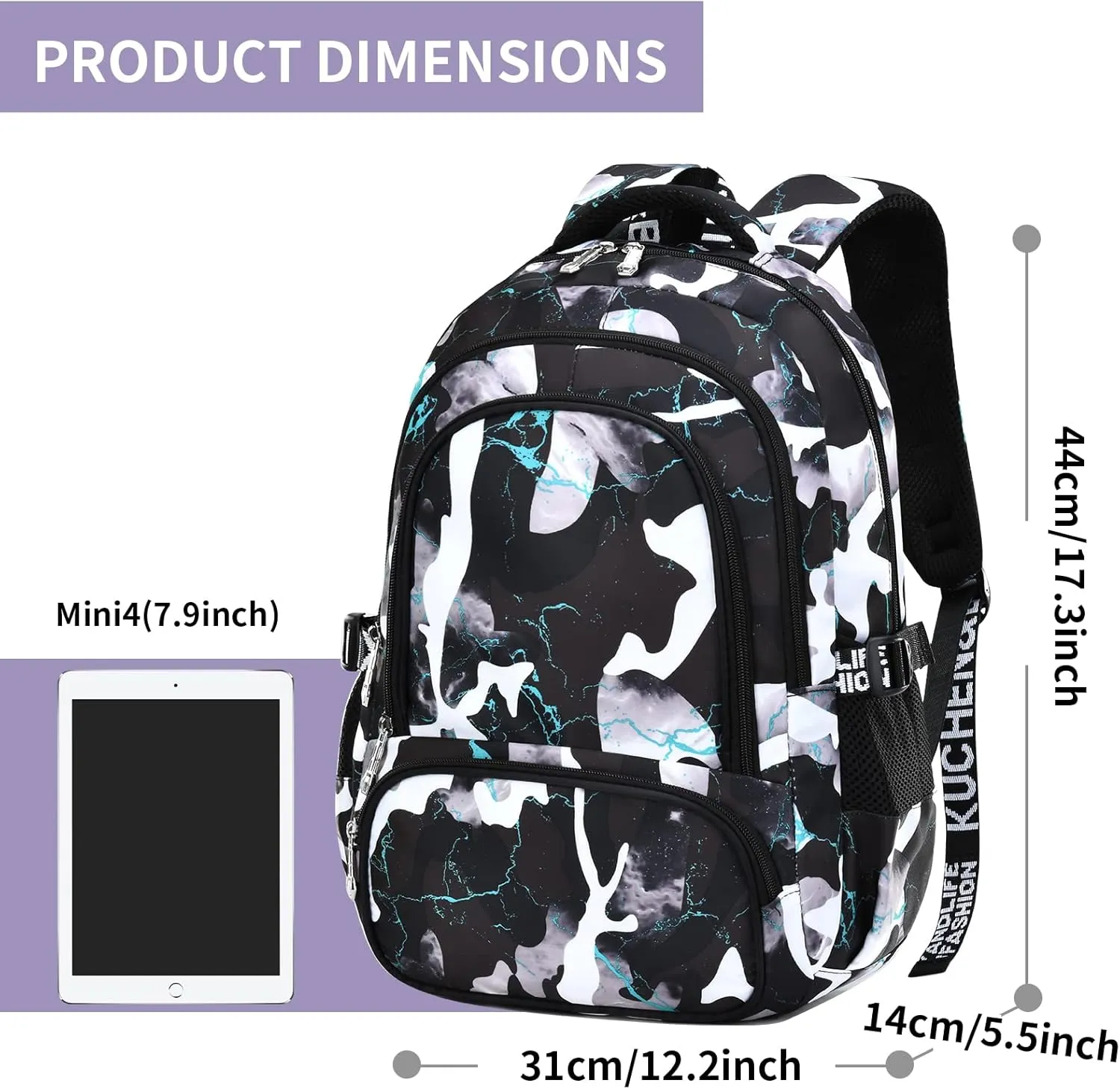 Camo Backpack Set with Lunch Bag Lightweight Waterproof School Backpack Bookbag for Boys Girls