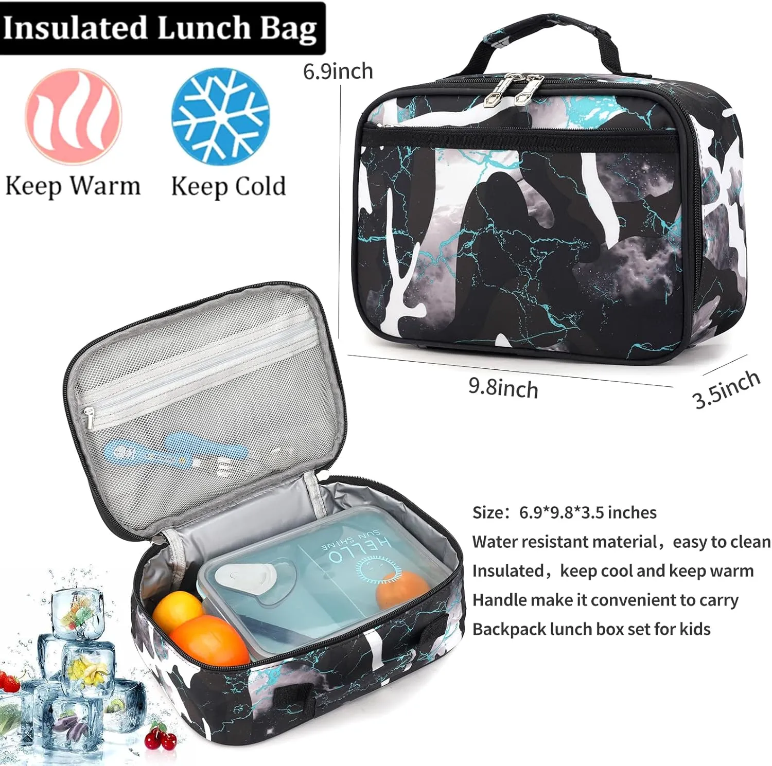 Camo Backpack Set with Lunch Bag Lightweight Waterproof School Backpack Bookbag for Boys Girls