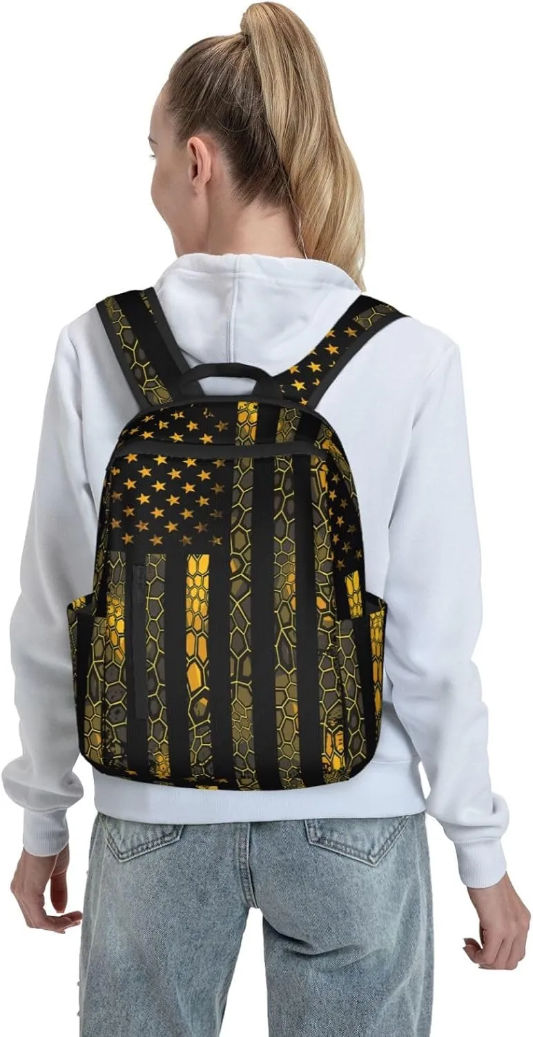 Camo Grunge American Flag Casual Backpacks Laptop Backpack Outdoor Travel Rucksack Sport Carry-On Daypack Lightweight Bag with Multi-Pockets