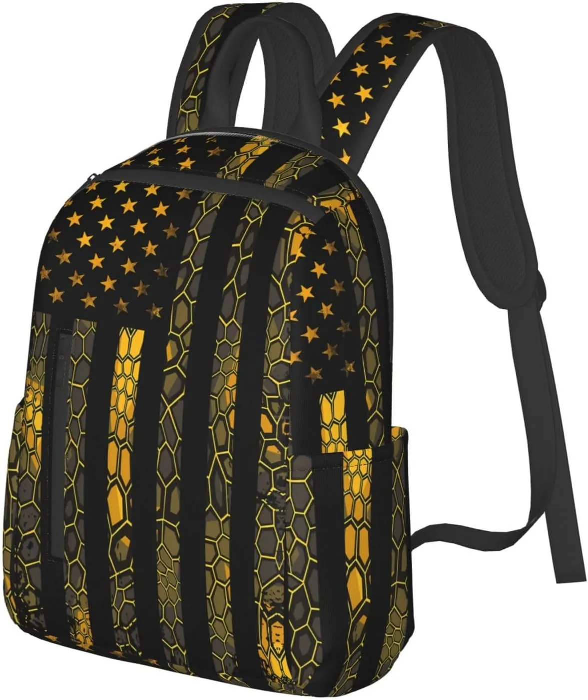 Camo Grunge American Flag Casual Backpacks Laptop Backpack Outdoor Travel Rucksack Sport Carry-On Daypack Lightweight Bag with Multi-Pockets