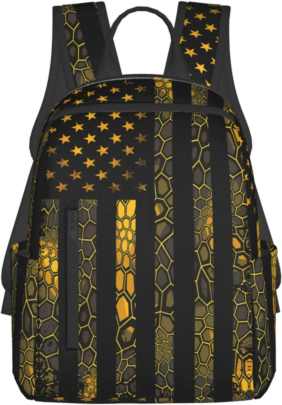 Camo Grunge American Flag Casual Backpacks Laptop Backpack Outdoor Travel Rucksack Sport Carry-On Daypack Lightweight Bag with Multi-Pockets