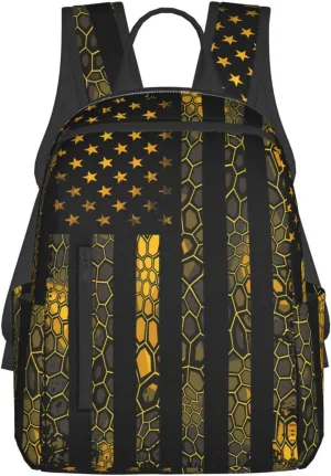 Camo Grunge American Flag Casual Backpacks Laptop Backpack Outdoor Travel Rucksack Sport Carry-On Daypack Lightweight Bag with Multi-Pockets