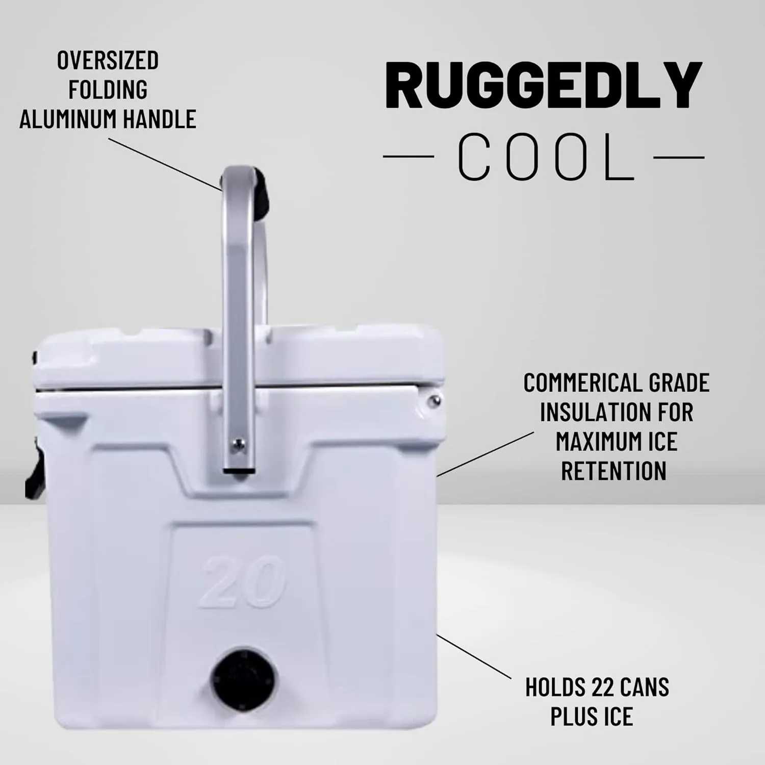 CAMP-ZERO 21 Quart Rotomolded Hard Cooler - Insulated Ice Chest with 4 Cup Holders - Bear-Proof Travel Ice Box for Beverage, Drink, BBQ, Fishing, Camping, Outdoor