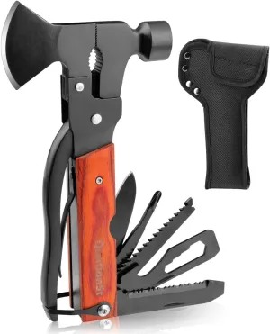 Camping Accessories Multitool, Wood Handle Multi-Tool Hatchet Hammer,Stocking Stuffers for Men Gifts,Guy Gifts, Cool and Unique Christmas Gifts for Boyfriend Husband Grandpa for Hiking Hunting DIY