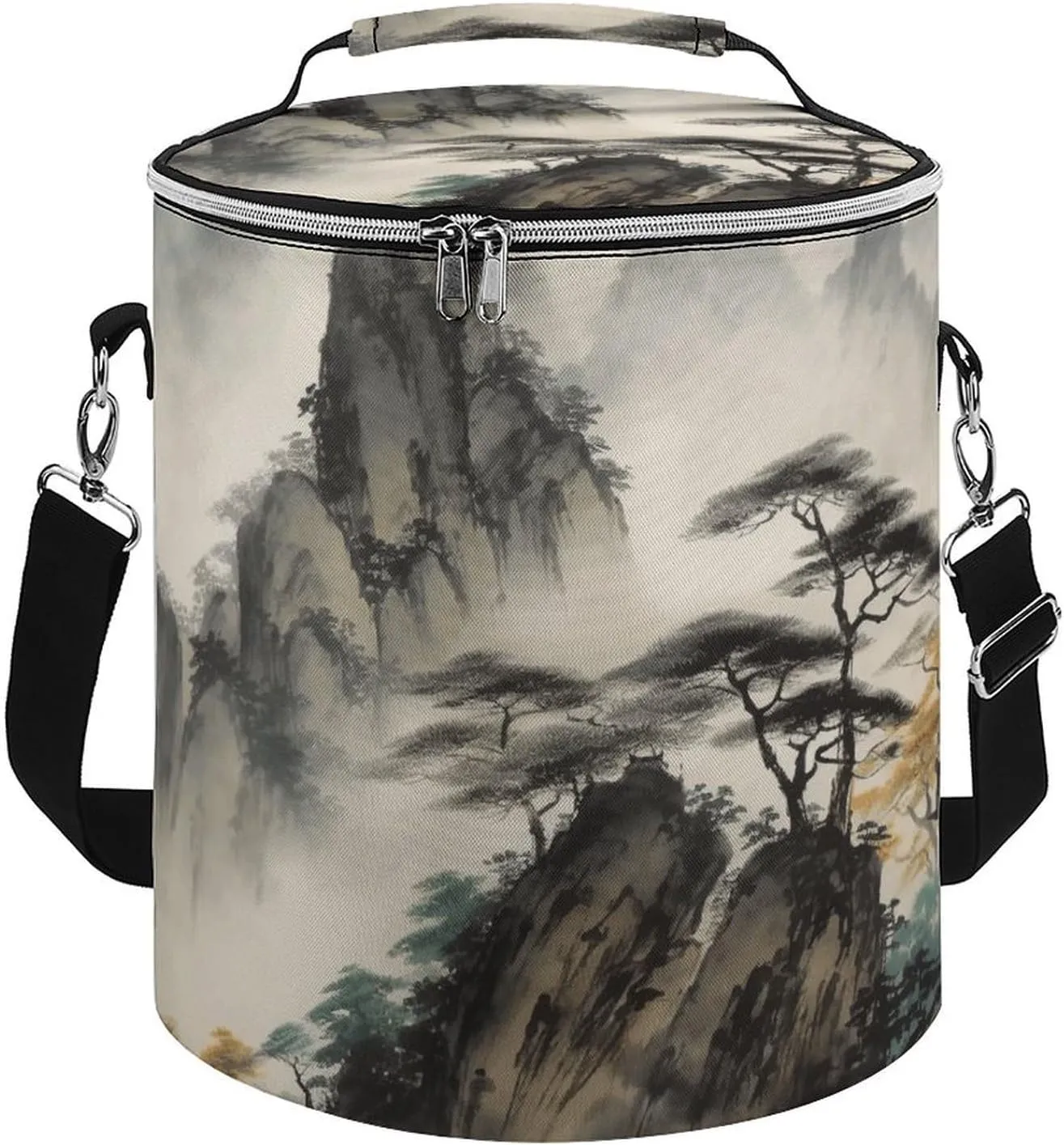 Camping Cooler Bag, Chinese Landscape Painting Print Portable Ice Pack Outdoor Cooler Bag Picnic Cooler Bag Foldable Cooler Bag, style