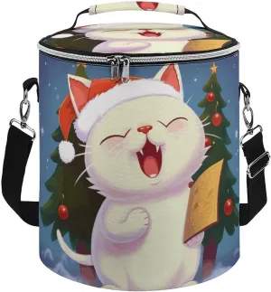Camping Cooler Bag, Cute Cat Sing Christmas Carols Print Portable Ice Pack Outdoor Cooler Bag Picnic Cooler Bag Foldable Cooler Bag, style