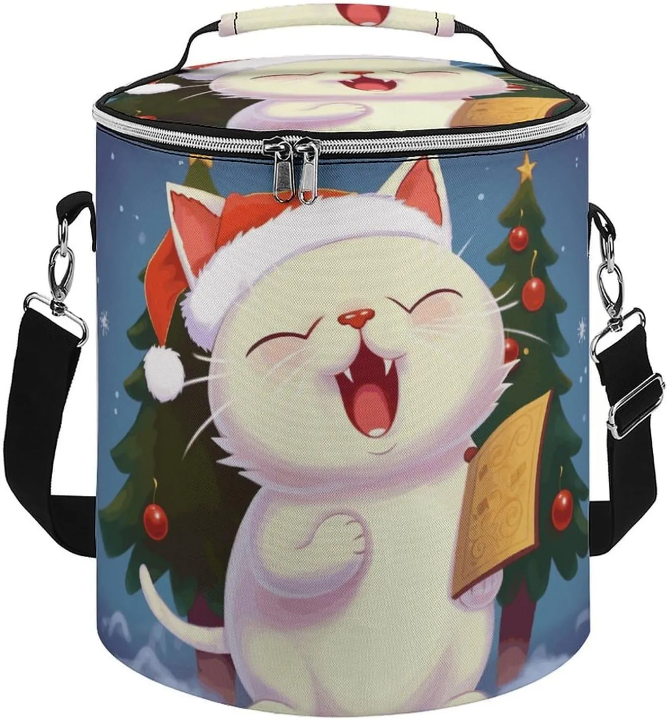 Camping Cooler Bag, Cute Cat Sing Christmas Carols Print Portable Ice Pack Outdoor Cooler Bag Picnic Cooler Bag Foldable Cooler Bag, style