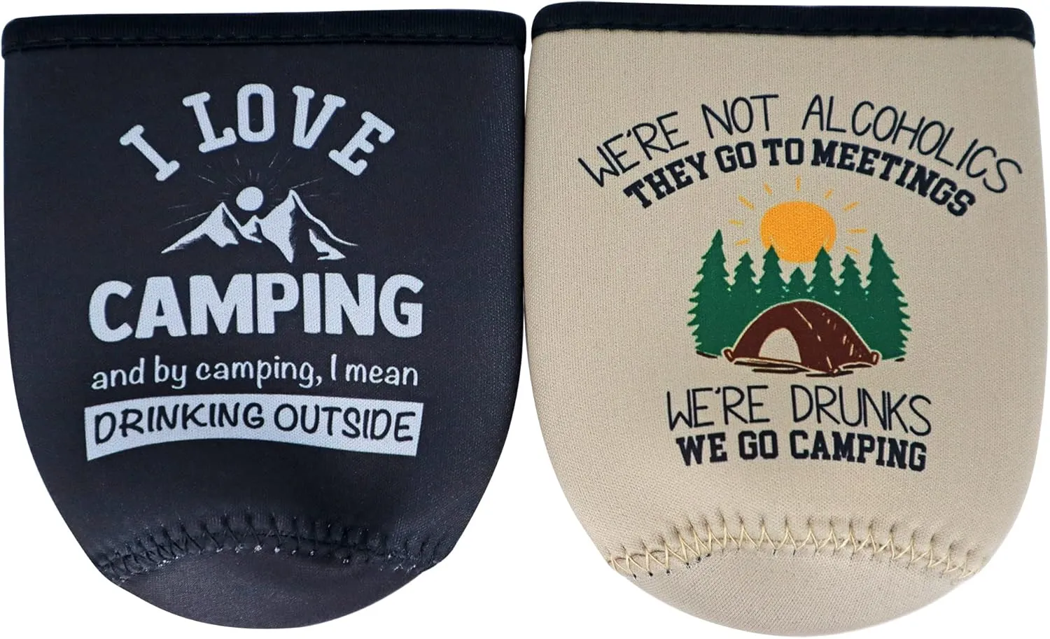 Camping Coolers Gifts for Couples - Happy Camper Must Haves, Camping Essentials, Small Gifts for People Who Have Everything, Insulated 12 oz. Coolers for Standard Stubby Cans, Funny Can Cooler Sleeves