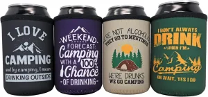Camping Coolers Gifts for Couples - Happy Camper Must Haves, Camping Essentials, Small Gifts for People Who Have Everything, Insulated 12 oz. Coolers for Standard Stubby Cans, Funny Can Cooler Sleeves