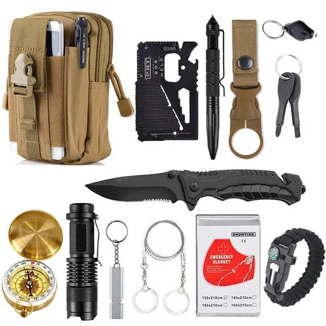 Camping kit Travel in survival Emergency Tactical Cyber Monday deal 13 Set Tools Wilderness Survival Products Outdoor Best-reviewed 1 Supplies Tool Gear EDC for