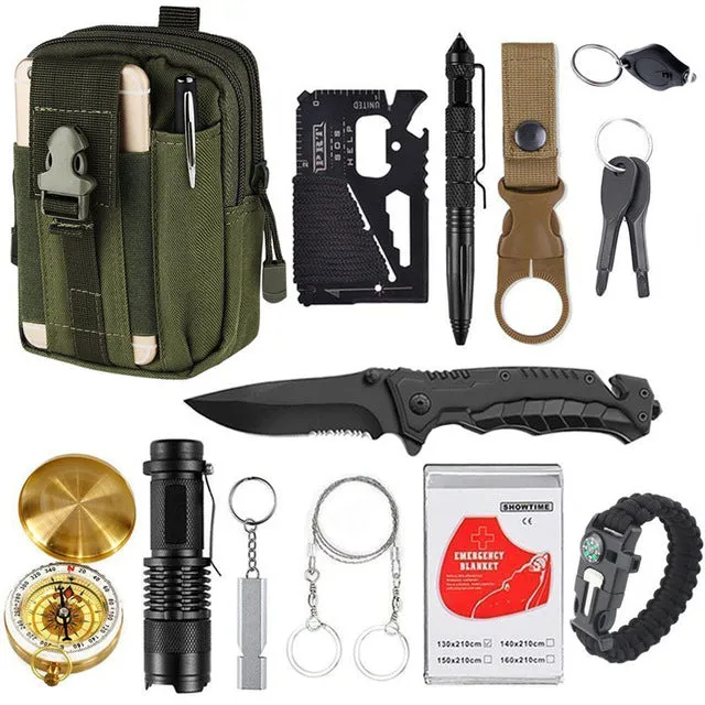Camping kit Travel in survival Emergency Tactical Cyber Monday deal 13 Set Tools Wilderness Survival Products Outdoor Best-reviewed 1 Supplies Tool Gear EDC for
