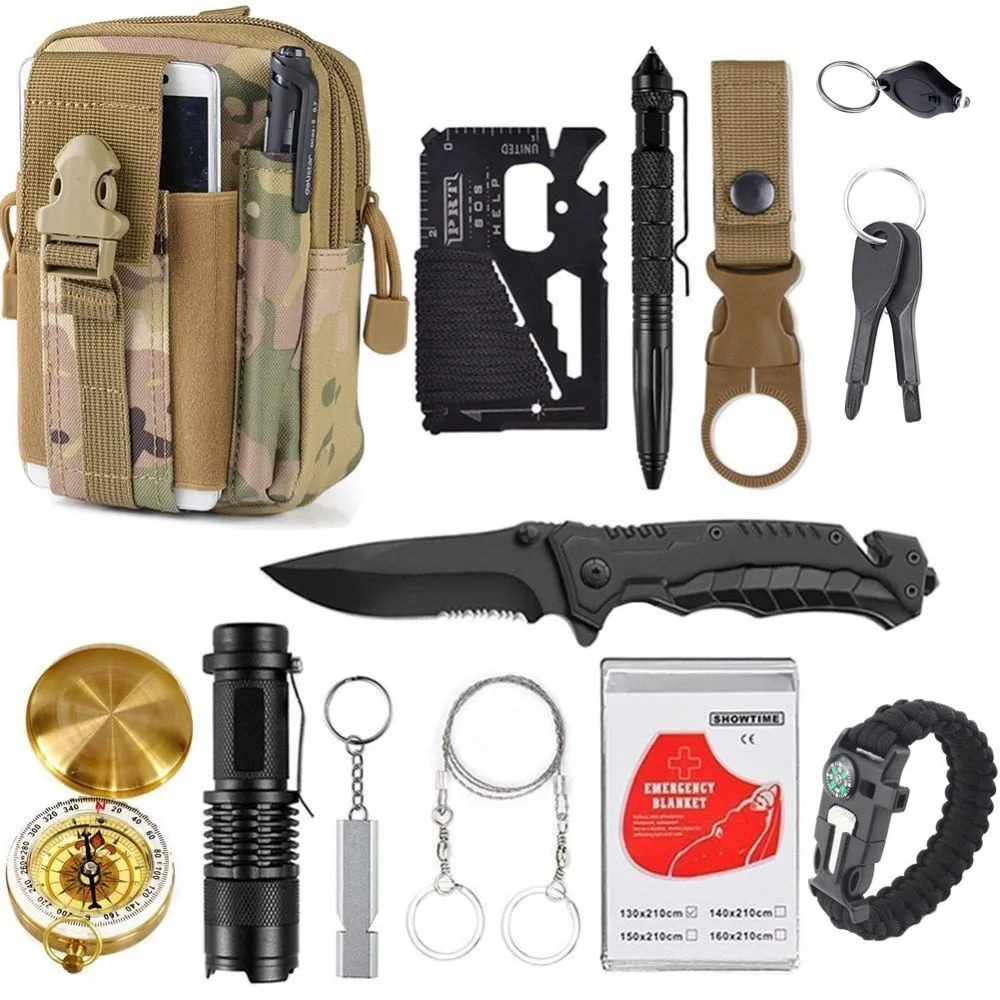 Camping kit Travel in survival Emergency Tactical Cyber Monday deal 13 Set Tools Wilderness Survival Products Outdoor Best-reviewed 1 Supplies Tool Gear EDC for
