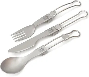 Camping Utensil 2 in 1 Detachable Folding Cutlery, Portable Premium Ti Folding Spoon Fork Knife Set Camping Hiking Travel Adventure