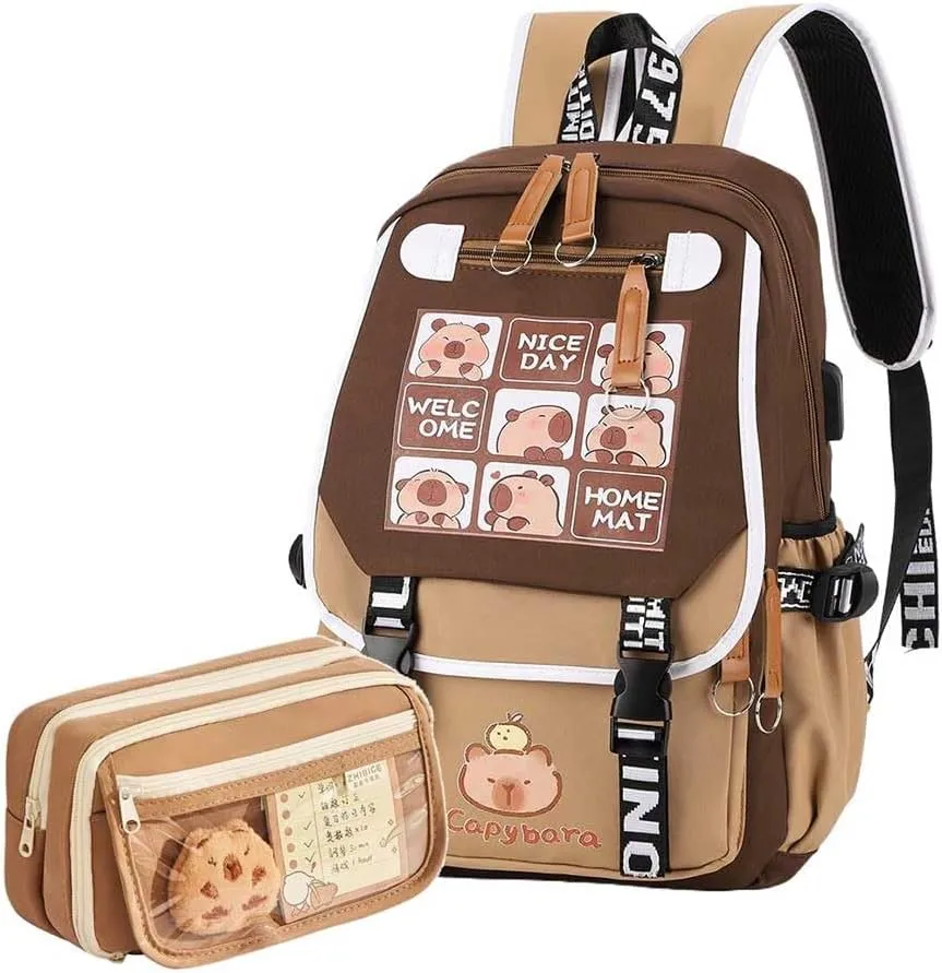 Capybara Backpack Kawaii Backpack Cute Cartoon Capybara Bag With Flap