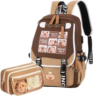 Capybara Backpack Kawaii Backpack Cute Cartoon Capybara Bag With Flap
