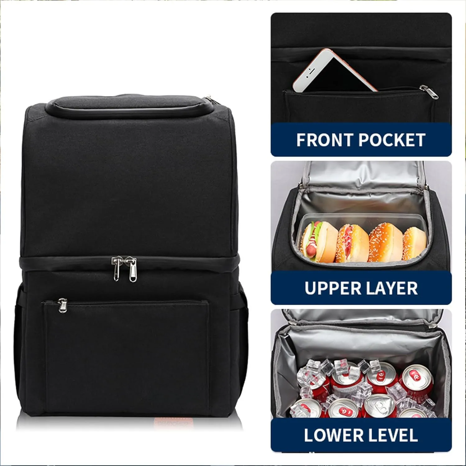 Car Camping Coolers for Audi e-tron/Q4 e-tron/Q8 e-tron/Cabriolet/Coupé, Waterproof Portable Cooler, Leak Proof Picnic Insulated Bag, Ultra-Light Premium Ice Chest Box,A-Black