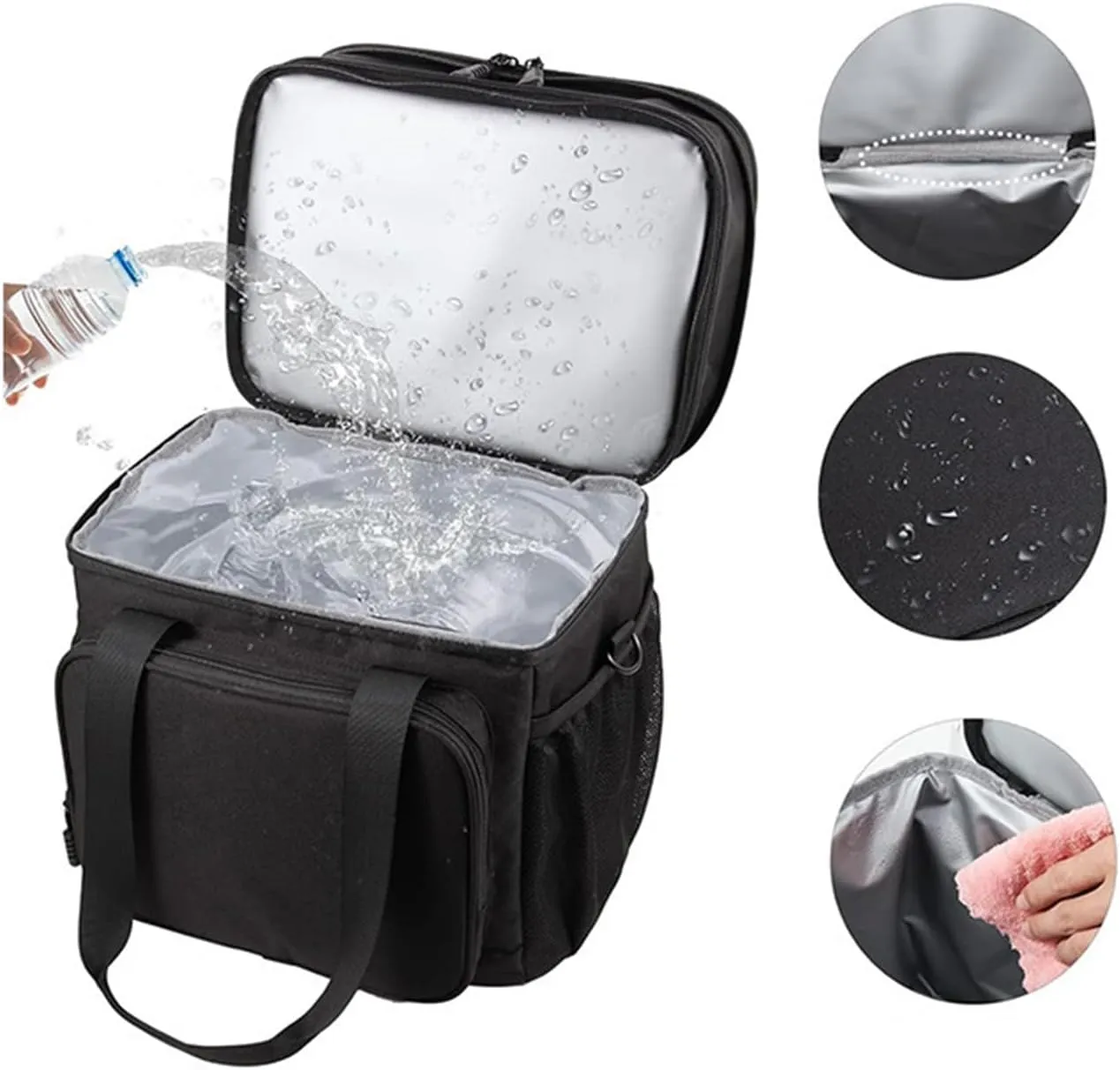 Car Camping Coolers for Ford Ranger/S-Max/Transit/Transit Custom, Leak Proof Cooler, Portable Lightweight Ice Chest Box, Compartments Waterproof Insulated Bag,A-Black