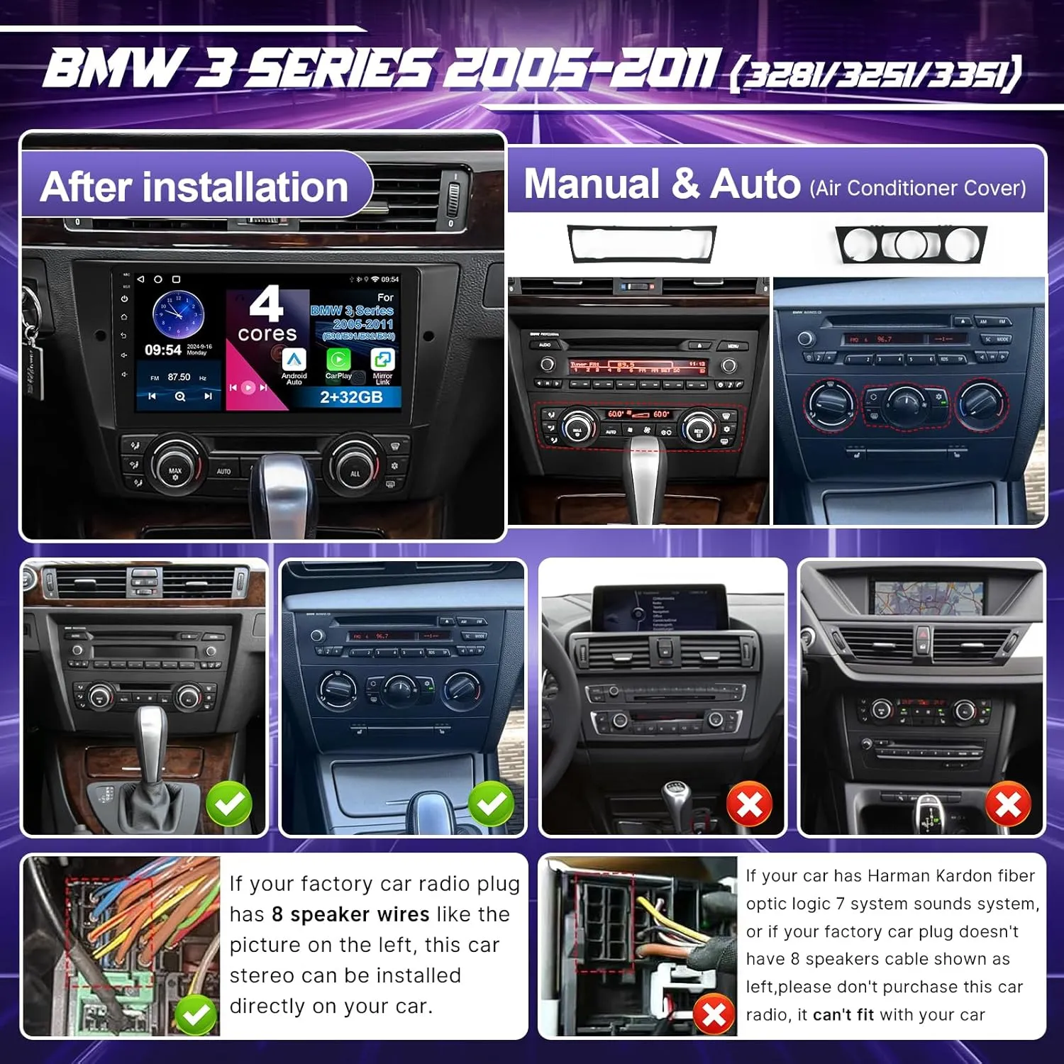 Car Stereo for BMW 3 Series 328i 335i 325i E90 E91 E92 E93 2005-2011 Radio Wireless CarPlay Android Auto, Leadfan 9-in IPS Touch Screen for BMW 328i Stereo BT/FM DSP/GPS/WiFi/SWC   CANBUS   Camera