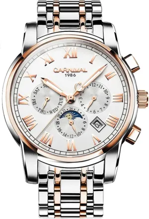Carnival Men's Complications Calendar Automatic Mechanical Watch