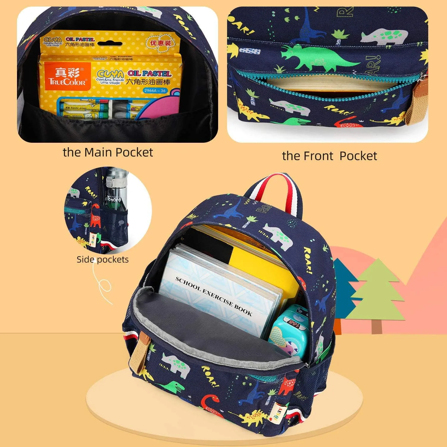 Cartoon Bus 12 Kindergarten Backpack for Kids Girls and Boys,Waterproof Preschool Toddler Backpack Wiht Leash and Safety Harness(Blue)