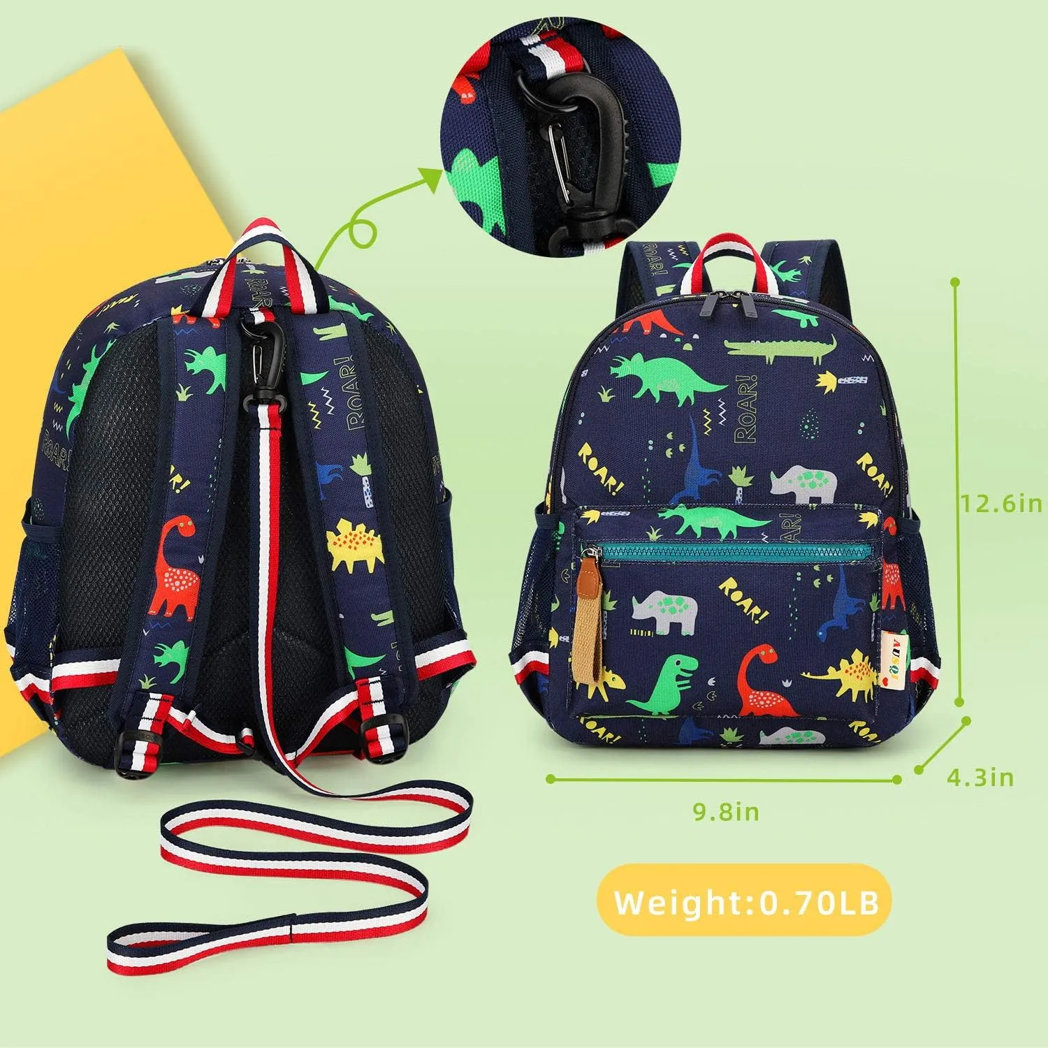 Cartoon Bus 12 Kindergarten Backpack for Kids Girls and Boys,Waterproof Preschool Toddler Backpack Wiht Leash and Safety Harness(Blue)