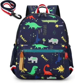 Cartoon Bus 12 Kindergarten Backpack for Kids Girls and Boys,Waterproof Preschool Toddler Backpack Wiht Leash and Safety Harness(Blue)