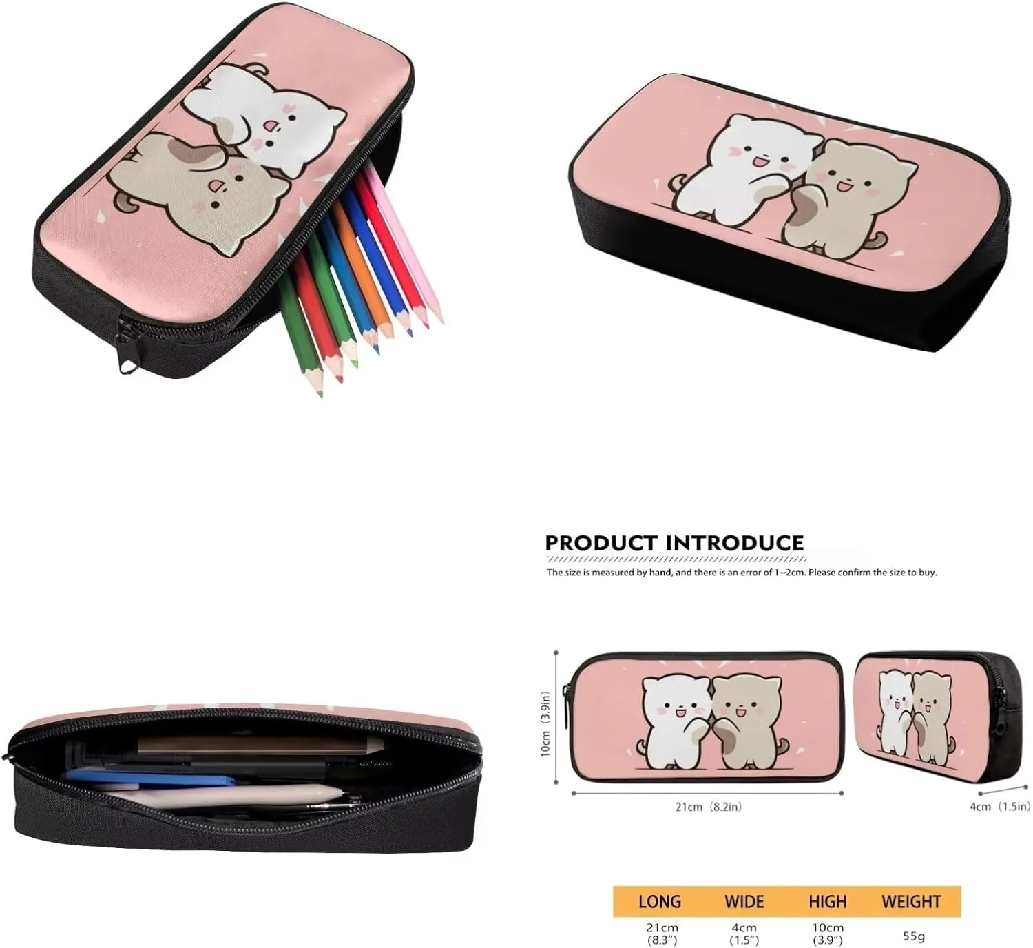 Cartoon Cat 4 Piece School Backpack Set with Lunch Box Pencil Case and Water Bottle Case Cover Backpack for School Girls School Backpack Lightweight Casual Daypacks Gift for Girls Boys