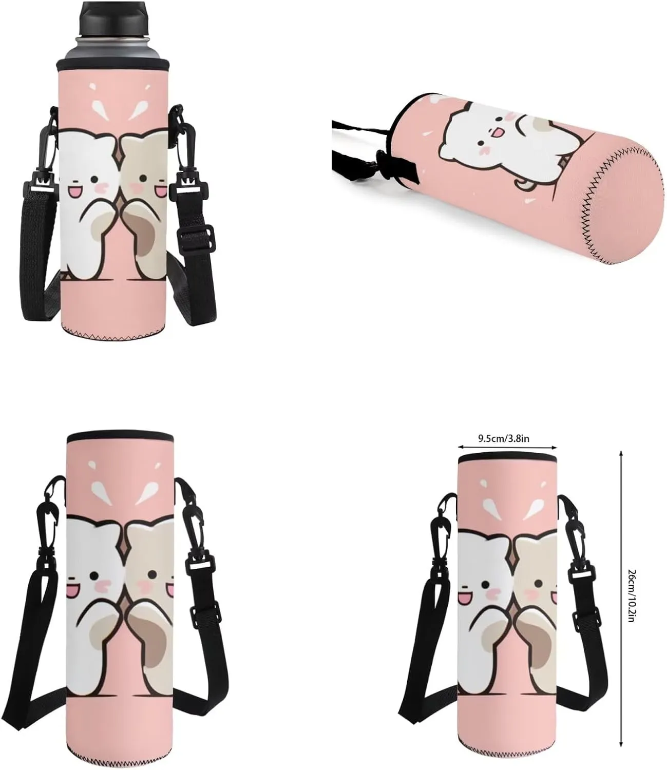 Cartoon Cat 4 Piece School Backpack Set with Lunch Box Pencil Case and Water Bottle Case Cover Backpack for School Girls School Backpack Lightweight Casual Daypacks Gift for Girls Boys