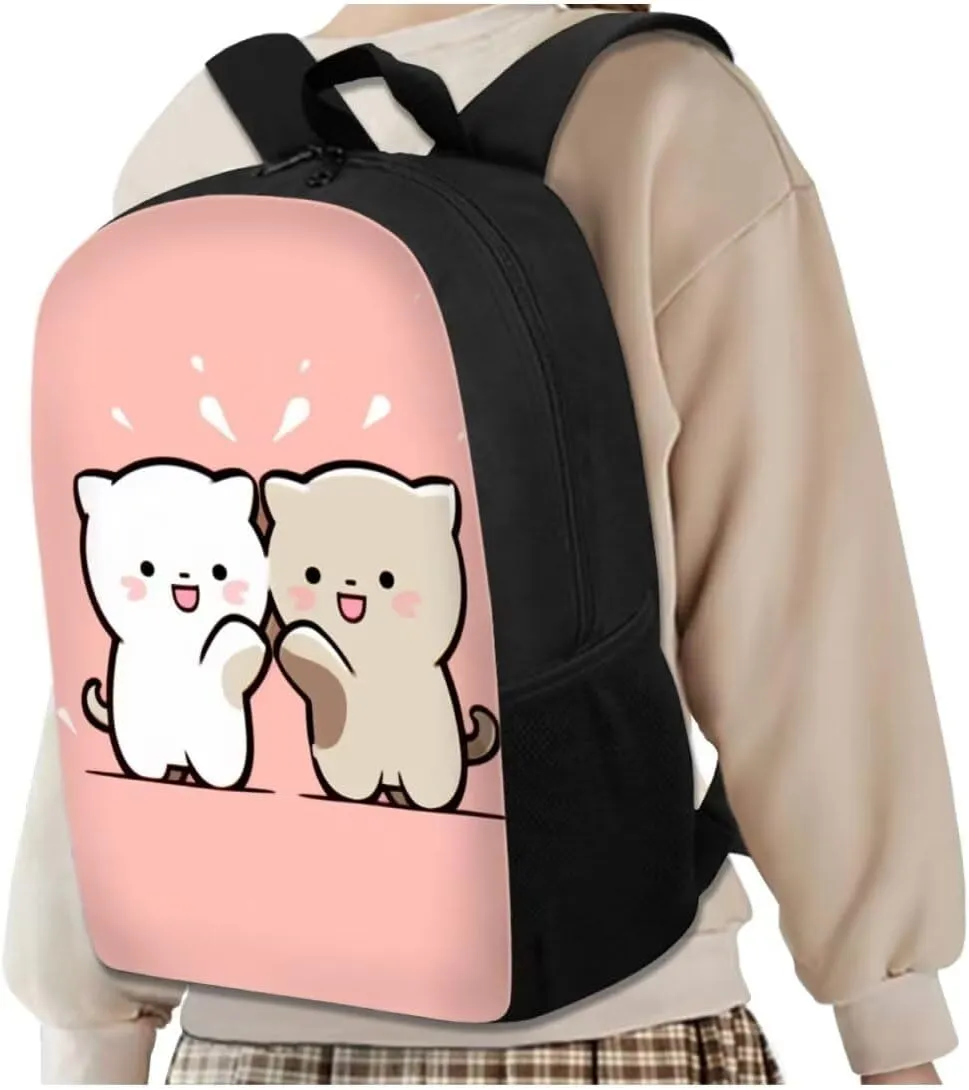 Cartoon Cat 4 Piece School Backpack Set with Lunch Box Pencil Case and Water Bottle Case Cover Backpack for School Girls School Backpack Lightweight Casual Daypacks Gift for Girls Boys
